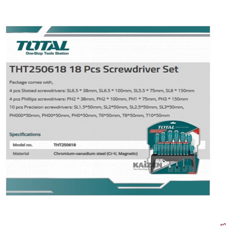 پیچ گوشتی توتال مدل THT-250618 مجموعه 18 عددی