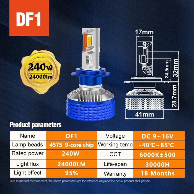 هدلایت LED خودرو آ کی ای مدل H7DF1 پایه H7